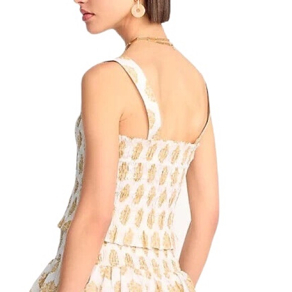 NWOT J. Crew White Smocked Crop Tank Tube Top in Gathered Floral Block Print - L - Picture 2 of 15